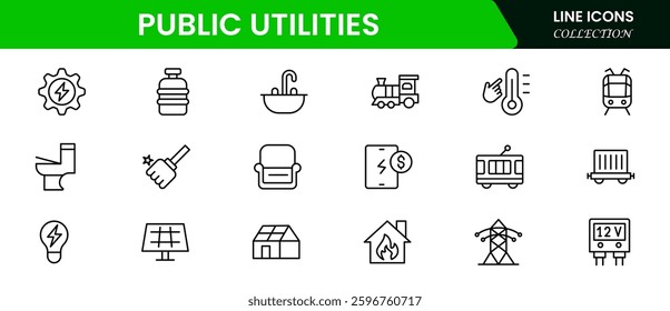Public utilities icon collection set. power, gas, and water. Signed thin line icons collection.