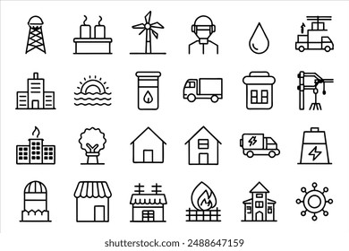 Symbolsatz für öffentliche Dienstprogramme. Editierbare Kontursymbole. Vektorillustration.