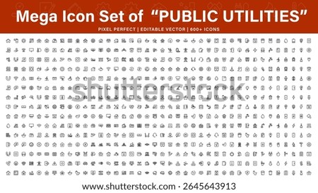 Public Utilities Mega line Icon Pack – Minimal Thin Line Icons for Power, Water Supply, Sanitation, Telecom, and Urban Infrastructure Systems