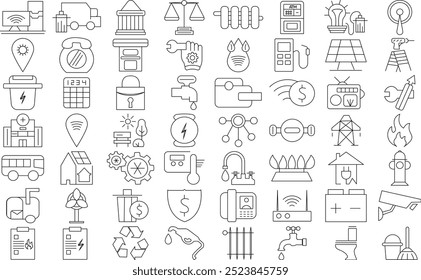 Public utilities service icon set. Thin line art editable stroke.