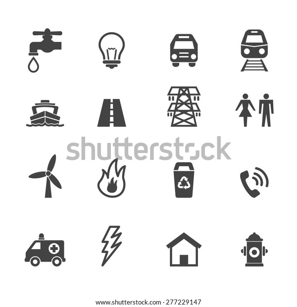 public utility icons,\
mono vector symbols