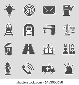 Public Utility Icons. Sticker Design. Vector Illustration.