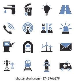 Public Utility Icons. Two Tone Flat Design. Vector Illustration.