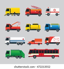 Public Utility Vehicles Object Set, Waste, Oil, Water Supply, Electricity, Emergency, Truck and Bus