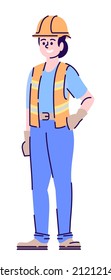 Public Utility Worker Semi Flat RGB Color Vector Illustration. Female Utility Technician Wearing Safety Vest Isolated Cartoon Character On White Background