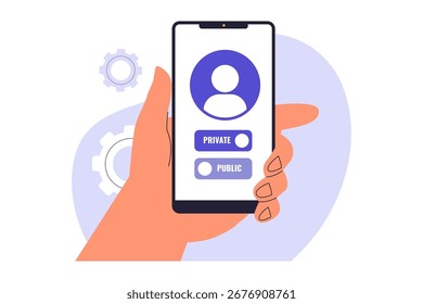 Configurações de Conta Pública versus Privada. Conceito digital para controle de perfis de mídia social e gerenciamento de informações pessoais