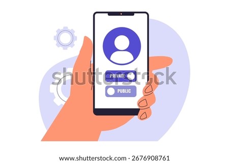 Public versus Private Account Settings. Digital Concept for Social Media Profile Control and Personal Information Management