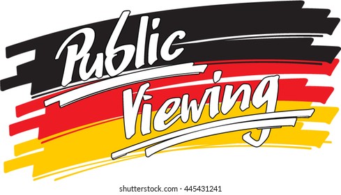 "Public viewing" hand written in front of paint strokes with the German colors black, red and gold