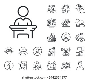 Public voting sign. Specialist, doctor and job competition outline icons. Election candidate line icon. Politics campaign symbol. Election candidate line sign. Vector