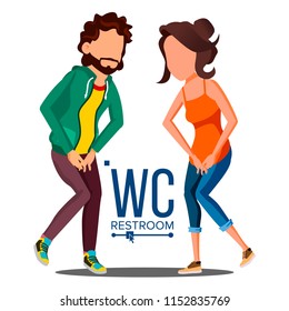 Public WC Sign Vector. Door Plate Design Element. Man, Woman. Bathroom Symbols. Isolated Cartoon Illustration
