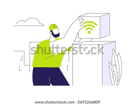Public Wi-Fi services abstract concept vector illustration. Professional technician installing public WI-FI hotspots, modern network connection, access the Internet abstract metaphor.