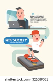 Public Wi-Fi Technology ,traveling - Vector Illustration