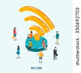 Public Wi-Fi zone wireless connection technology. Isometric 3d vector illustrations