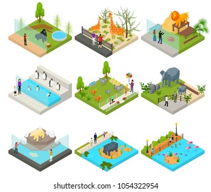 Public Zoo Set Concept 3d Isometric View Element of Zoological Garden Isolated on White Background. Vector illustration - Shutterstock ID 1054322954