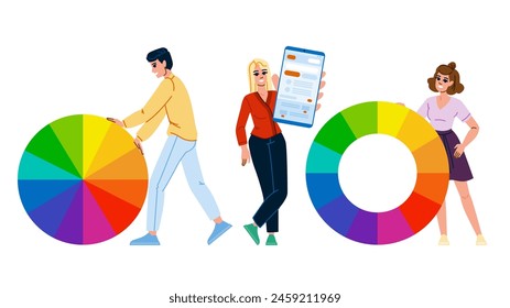 publication color theory website  vector.  marketing palette, research methodology, development academic publication color theory website character. people flat cartoon illustration