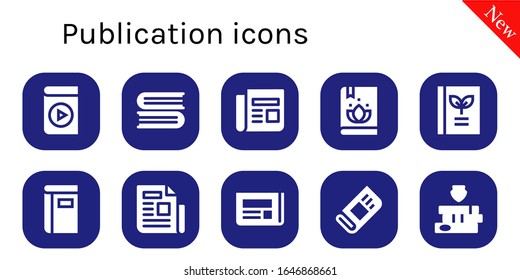publication icon set. 10 filled publication icons. Included Audio book, Books, Newspaper, Book icons