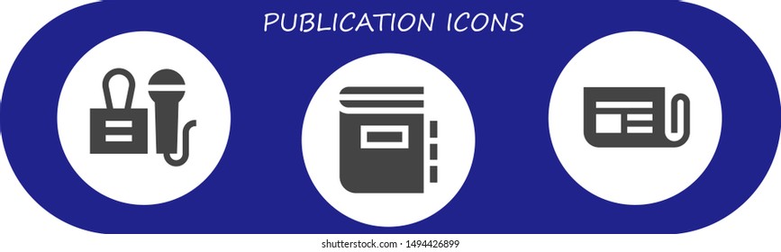 publication icon set. 3 filled publication icons.  Collection Of - Press, Dictionary, Newspaper