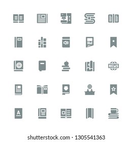 publication icon set. Collection of 25 filled publication icons included Book, Bookmark, Flyer, News, Newspaper, Magazine, Books, Press