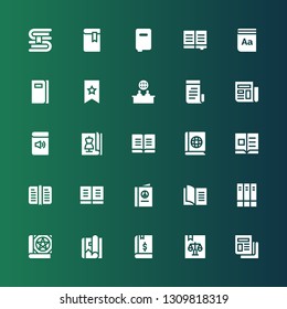 publication icon set. Collection of 25 filled publication icons included Newspaper, Book, Magazine, Books, Flyer, News, Bookmark, Dictionary