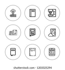 Publication icon set. collection of 9 outline publication icons with book, books, newspaper icons. editable icons.