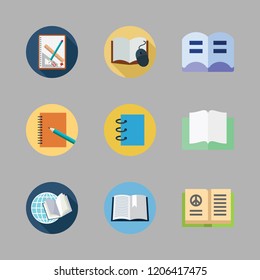 publication icon set. vector set about notebook and open book icons set.
