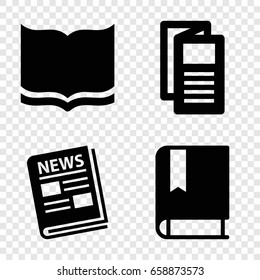 Publication icons set. set of 4 publication filled icons such as book