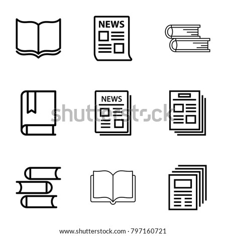 Publication icons. set of 9 editable outline publication icons such as book, news