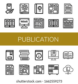 publication simple icons set. Contains such icons as Book, Open book, Manual book, News, Newspaper, Press, Article, Books, can be used for web, mobile and logo