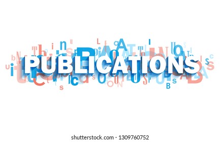 PUBLICATIONS blue and coral typography banner