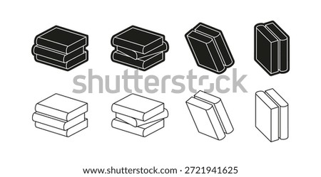 Publications stacks and piles. Vector monochrome books icons set. Isolated school or university documents, textbooks or literature. Learning and studying, obtaining education in library