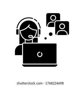Publicist black glyph icon. Human resources in company. HR worker. Brand identity management. Marketing strategy expert. Silhouette symbol on white space. Vector isolated illustration