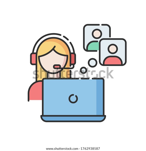 Publicist RGB color icon. Human resources in\
company. HR worker. Corporate hot line. Brand identity management.\
Public relation specialist. Marketing strategy expert. Isolated\
vector illustration