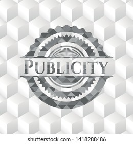 Publicity grey badge with geometric cube white background