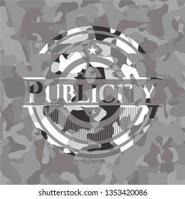Publicity on grey camo texture