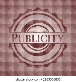 Publicity red emblem with geometric pattern background. Seamless.