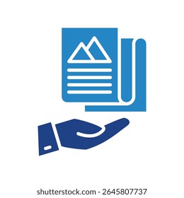 Publish dual tone blue color mini illustration icon, use for journalist, broadcasting, news and media UI, UX kit, app and web development, digital or print.