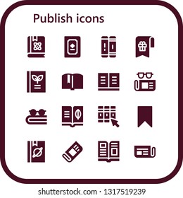 publish icon set. 16 filled publish icons.  Simple modern icons about  - Book, Library, Bookmark, Newspaper, Magazine