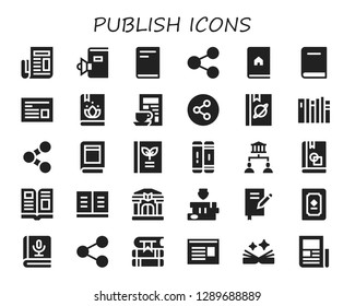  publish icon set. 30 filled publish icons. Simple modern icons about  - Newspaper, Book, Share, Books, Library, Sharing, Magazine