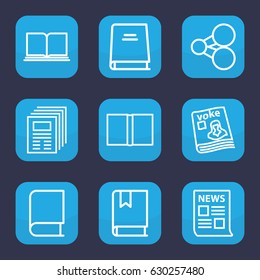 Publish icon. set of 9 outline publish icons such as magazine, book, share, news