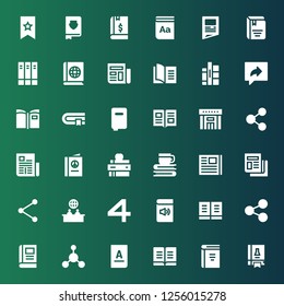 publish icon set. Collection of 36 filled publish icons included Science book, Book, Share, shared, News, Newspaper, Library, Books, Dictionary, Bookmark