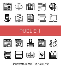 publish icon set. Collection of Newspaper, Book, Share, Books, Encyclopedia, News, Cover, Open book, Design book, Bookstore icons