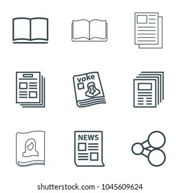 Publish icons. set of 9 editable outline publish icons such as share, news, newspaper, magazine