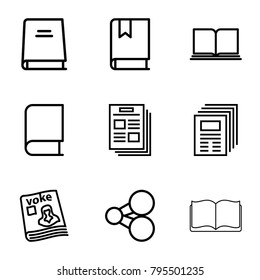 Publish icons. set of 9 editable outline publish icons such as share, book, newspaper
