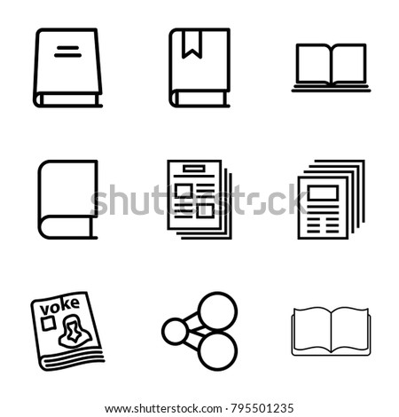 Publish icons. set of 9 editable outline publish icons such as share, book, newspaper