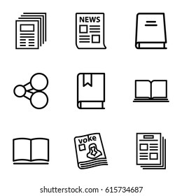 Publish icons set. set of 9 publish outline icons such as magazine, book, share, news