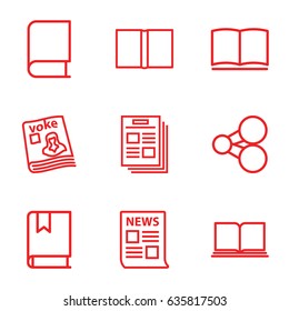 Publish icons set. set of 9 publish outline icons such as magazine, book, share, news