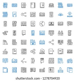 publish icons set. Collection of publish with books, news, book, share, open book, library, science book, sharing. Editable and scalable publish icons.