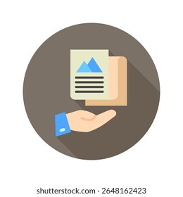 Publish mini illustration rounded flat color icon, use for journalist, broadcasting, news and media UI, UX kit, app and web development, digital or print.
