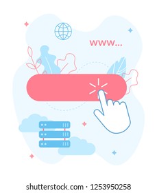 Publish your website on the Internet. Choose domain and hosting. Website builder concept. Web development. Flat vector illustration.
