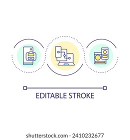 Publishing content loop concept icon. Posting information. Social media. Data storage abstract idea thin line illustration. Isolated outline drawing. Editable stroke. Arial font used